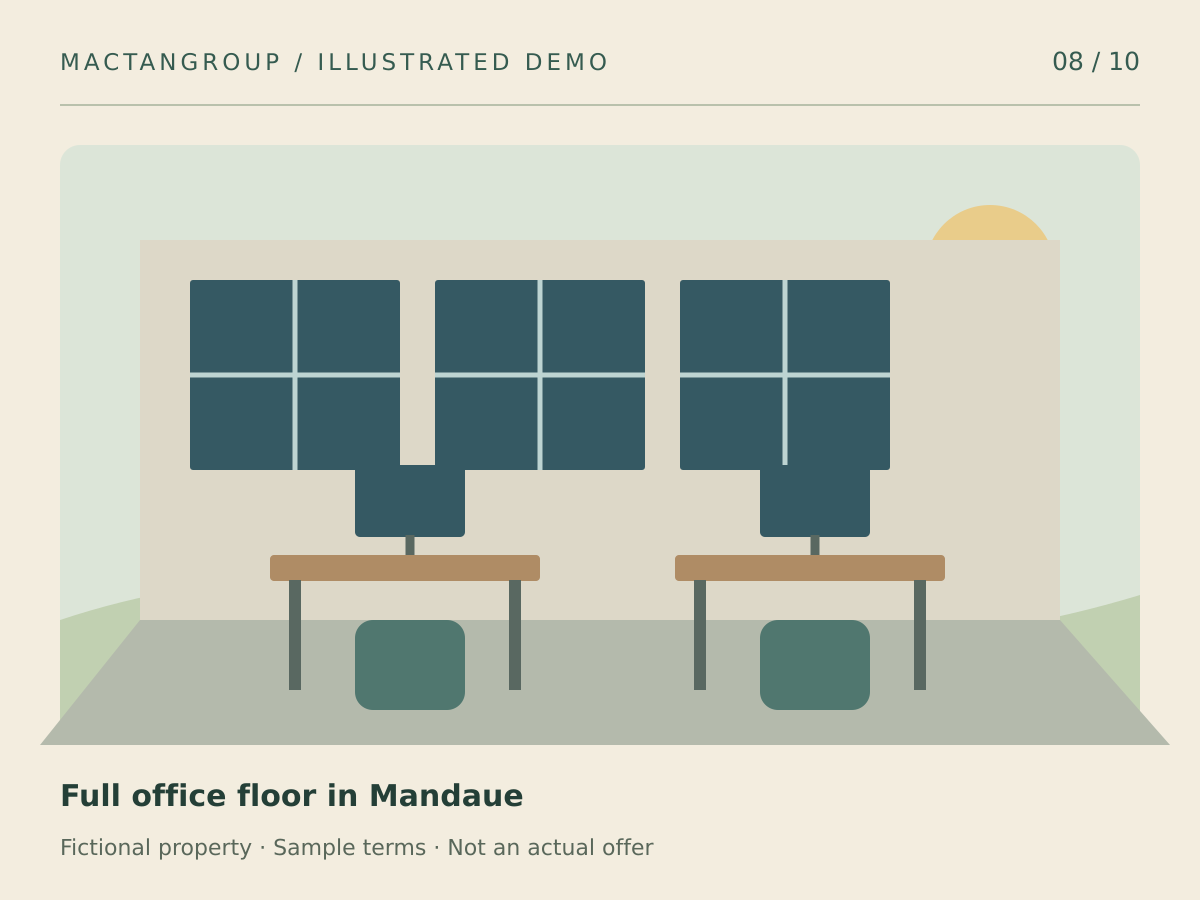 DEMO — Full office floor in Mandaue. Original schematic illustration, not a photograph or an actual property.