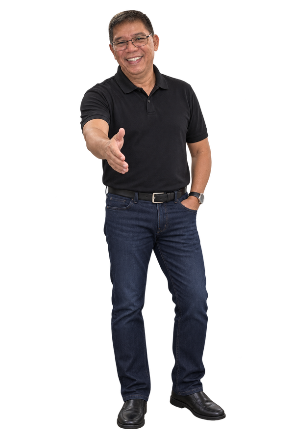 Henry, CEO, extending a hand in greeting
